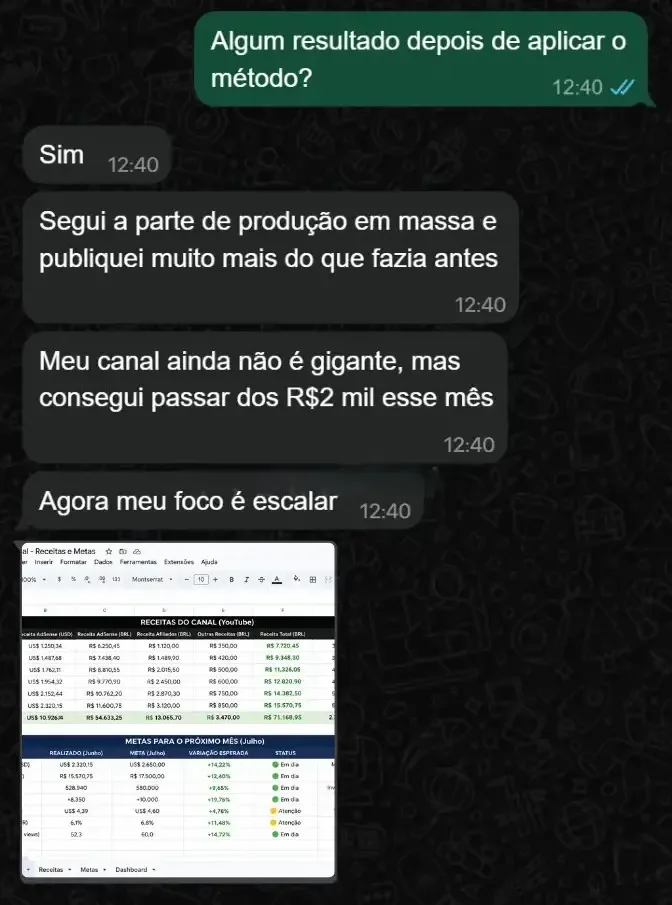 Rafael Menezes mostrando o painel de receitas do canal